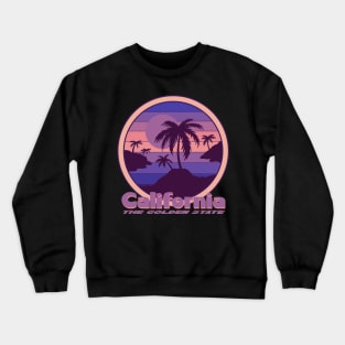 California The Golden State Retro Purple Sunset Crewneck Sweatshirt